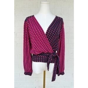 Anthropologie Maeve Lisa Faux Wrap Blouse Puff Sleeve Tie Waist Pink 6